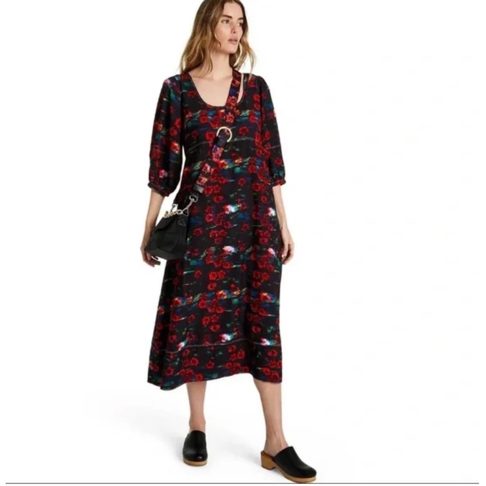 RACHEL Comey x Target Kodak Red Floral Print Volume 3/4 Sleeve Dress‎ SZ 2